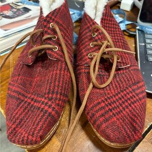 Toms Buffalo Plaid Shoe Booties Faux Sherpa Lining 8M